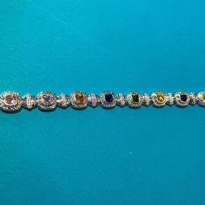 Photo of Vintage Silver-tone Multi-Colored Stones Fashion Tennis Bracelet 7.5" Long in VG