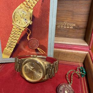 Photo of 1960s Rolex Oyster Perpetual Watch 18k Gold In Original Box