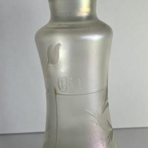 Photo of Antique Iridescent Steuben Verre De Soie Oil/Vinegar Bottle 7-3/4" Tall w/Sterli