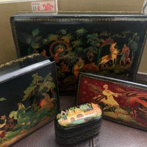 Photo of Vintage Russian Black Lacquer Boxes