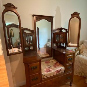 Photo of Antique Walnut Vanity with Swivel Mirror and Seat