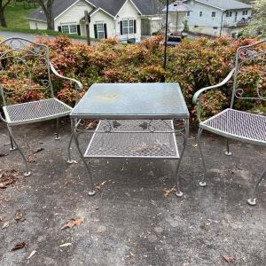 Photo of Set of Three Patio Furniture Chairs and Two-Tier Table