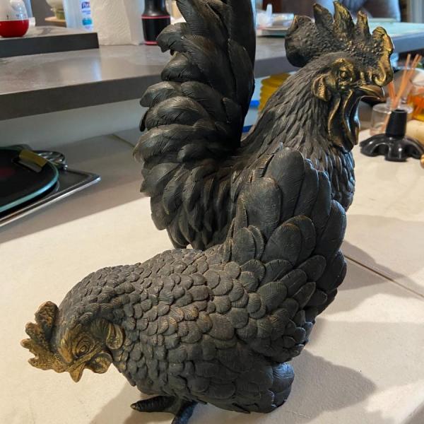 Photo of Mcnally Handmade Bronze Rooster and Hen Figurines Pair