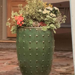 Photo of Large 25" Tall Green Glazed Pottery Planter