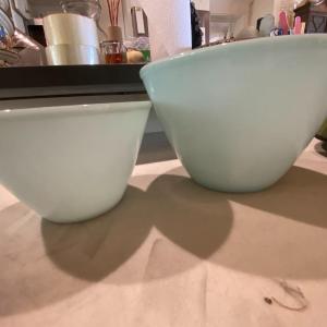 Photo of Pair of Vintage Delphite Blue Fire King Mixing Bowls