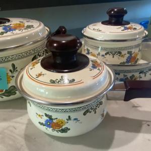 Photo of Set of Four Vintage Asta Enamelware by Fissler - Old Amsterdam Floral Germany