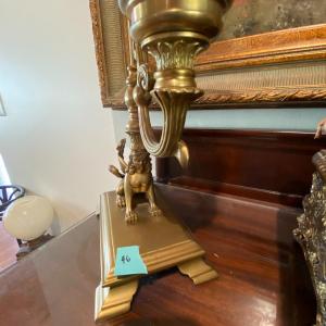 Photo of Vintage Brass Sphinx Candle Stick Holder wit hGlass Dome