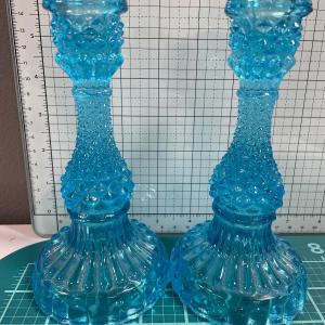 Photo of Blue hobnail candle holders