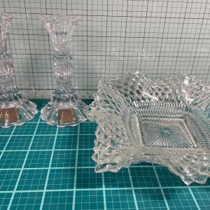 Photo of Mikasa Crystal candle stick holders and crystal bowls