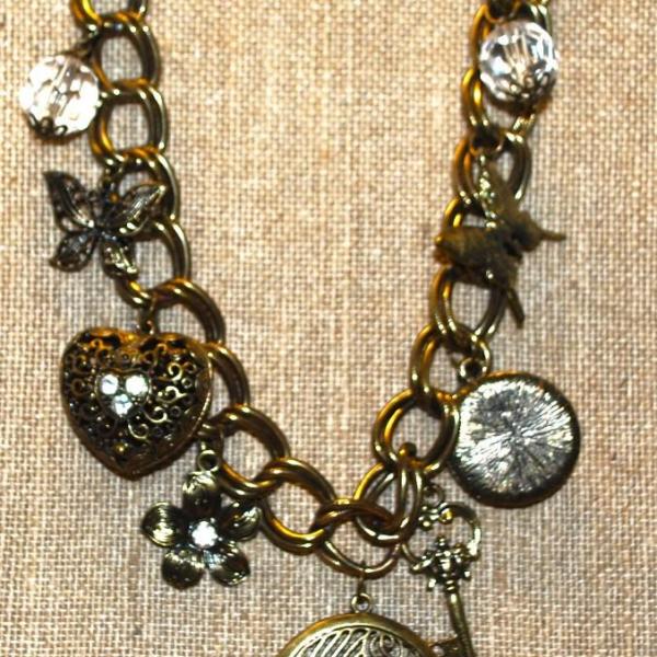 Photo of Fun Necklace with Butterflies, Puffy Heart, Key, Baubles and More 20" L