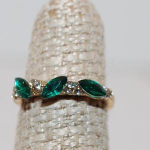 Photo of Size 5-----3 Offset Position Marquis Cut Green Stones Ring with Clear Accents St