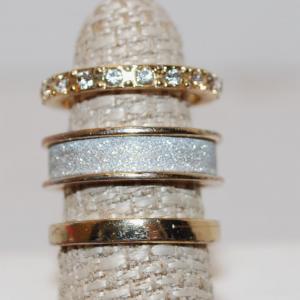 Photo of SIZE 6¾ "Guess" Brand 3 Tier Ring with Full and Ground Style Stones on Gold Ton