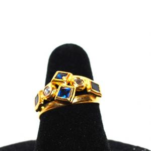 Photo of Size: 6 Synthetic Italian Square Blue Stones and Round Cubic Zirconia on Yellow/