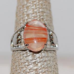 Photo of Size 8½ STERLING SILVER .925 Orange & Cream Ring with 2 Hearts On Band Design (