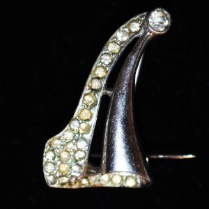 Photo of Antique STERLING SILVER .925 Harp-Style Brooch with Clear Stones 1"