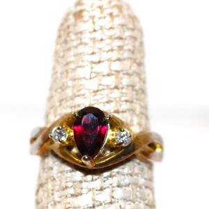 Photo of Size 6¼ Beautiful 3 Prong Pear Shape Ruby Colored Ring with 2 Side Accent Stone