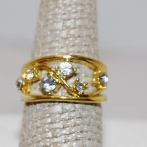 Photo of Size 7 Clear 6 Stones Criss-Cross Gold Tone Band STERLING SILVER .925 (4.3g)