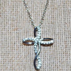 Photo of Spiraled & Curled Cross with Clear Stones Accent Lines PENDANT (1" x ¾") on a .