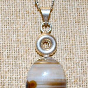 Photo of STERLING SILVER .925 Oval Agate Style Stone PENDANT (1¼") Necklace 22" L