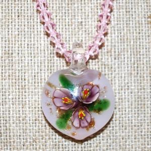 Photo of Acrylic Rounded Heart Flower Bouquet PENDANT (1½" x 1 ¼") on a Bright Pink Bea