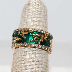 Photo of Size 6¾ STERLING SILVER .925 Butterflies in Green Enamel Style Inlay Ring with 