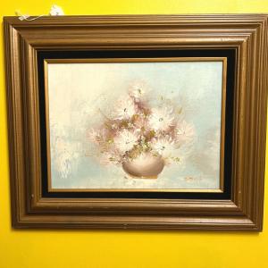 Photo of Framed, White Flowers Oil Painting