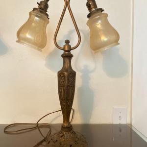 Photo of Antique Twin Gooseneck Metal Lamp, Stamped R.L.Co