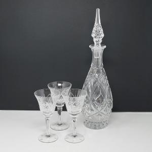 Photo of Crystal Decanter + Three Cordial Glasses
