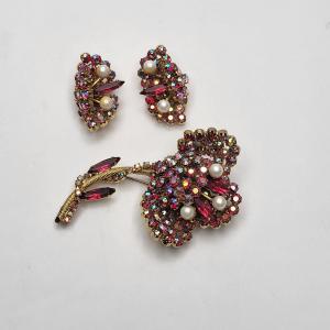 Photo of Stunning Vintage Red Aurora Brooch & Earring Set