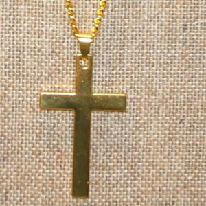 Photo of Stainless Steel Gold Plated Cross (2" x 1¼") PENDANT Necklace + Chain 22" L