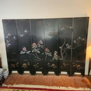 Photo of 6 Panel Chinese Black Lacquer with Inlay Folding Screen