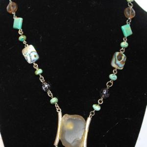 Photo of "LakeStone" (Lake Michigan) Necklace with Mother-of-Pearl & Jade-Style Accents 1