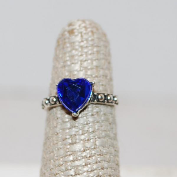 Photo of Size 6 Royal Blue Single Heart Stone Ring with Half Sphere Accents (2.0g)