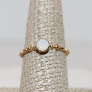 Photo of Size 8¼ Single Round Irridescent Moonstone Ring with Gold Tone Rope Style on Ha
