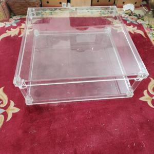 Photo of Large Vintage MCM Lucite & Glass Coffee Table 39.5x39.5x15.5
