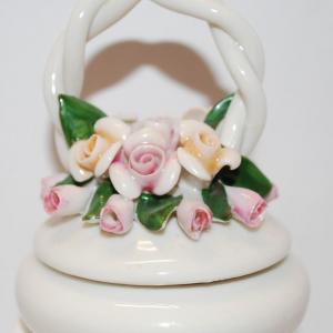 Photo of Beautiful "Capodiamonte" Rose Flowered Jewelry Trinket Basket Made in Italy