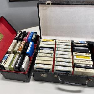 Photo of 8 track tapes and boxes
