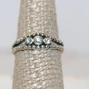 Photo of Size 7½ 3 Clear Stones Ring on a Multi-Sphere Silver Tone Band (3.1g)