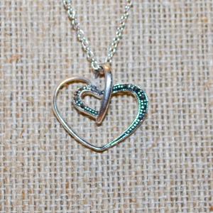 Photo of Large Hook Heart PENDANT (¾' x ¾") with Accent Stone on a Silver Tone Adjustab
