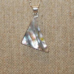 Photo of Triangle Mother-of-Pearl Style PENDANT (1½" x 1") on a Silver Tone Necklace Cha
