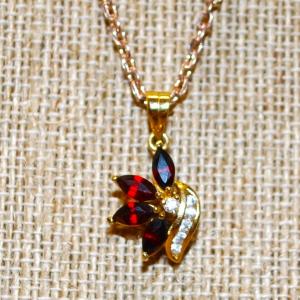 Photo of 4 Garnets & Clear Stones Accents PENDANT (1" x ½") on a Rose Gold Chain Necklac