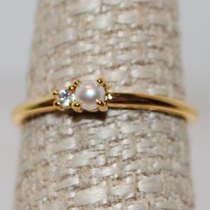 Photo of Size 6¼ Classic Pearl & CZ Ring on a 14k Gold Plated Band (1.0g)