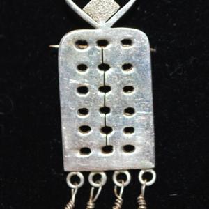 Photo of .925 Silver Perforated Double Hook Metal PENDANT (2¾" x ¾") with Dangle Stones
