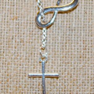 Photo of Silver Plated Infinity & Cross PENDANTS (1") on a Silver Tone Chain 18" L