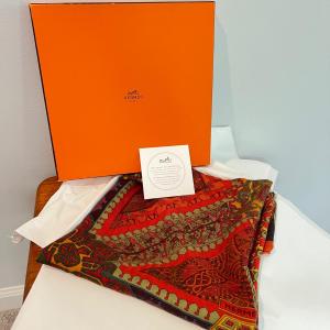 Photo of Hermes 54” Square Cashmere Silk Blend Scarf, Box
