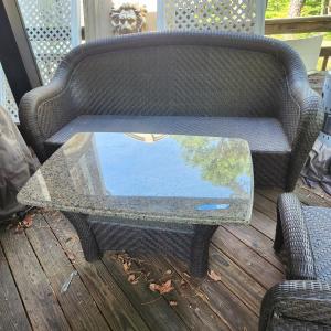 Photo of 6 piece patio set sofa 2 chair & ottomans Stone top table