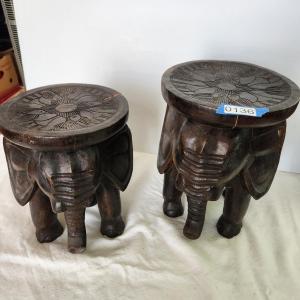 Photo of 2 Small Carved Wood Elephant plant tables