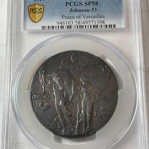 Photo of PCGS Certified 1919 AR Medal Johnson-33 Peace of Versailles Silver Medal #58/113