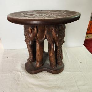 Photo of Carved Wood Elephant Table Stool 16" x14" H