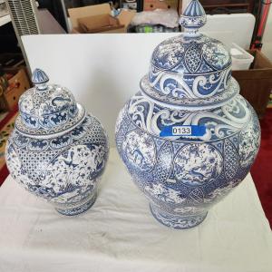 Photo of 2 Estreca de Conimbriga Portugal Sec XVII Blue & White Ginger Jars Portugal
